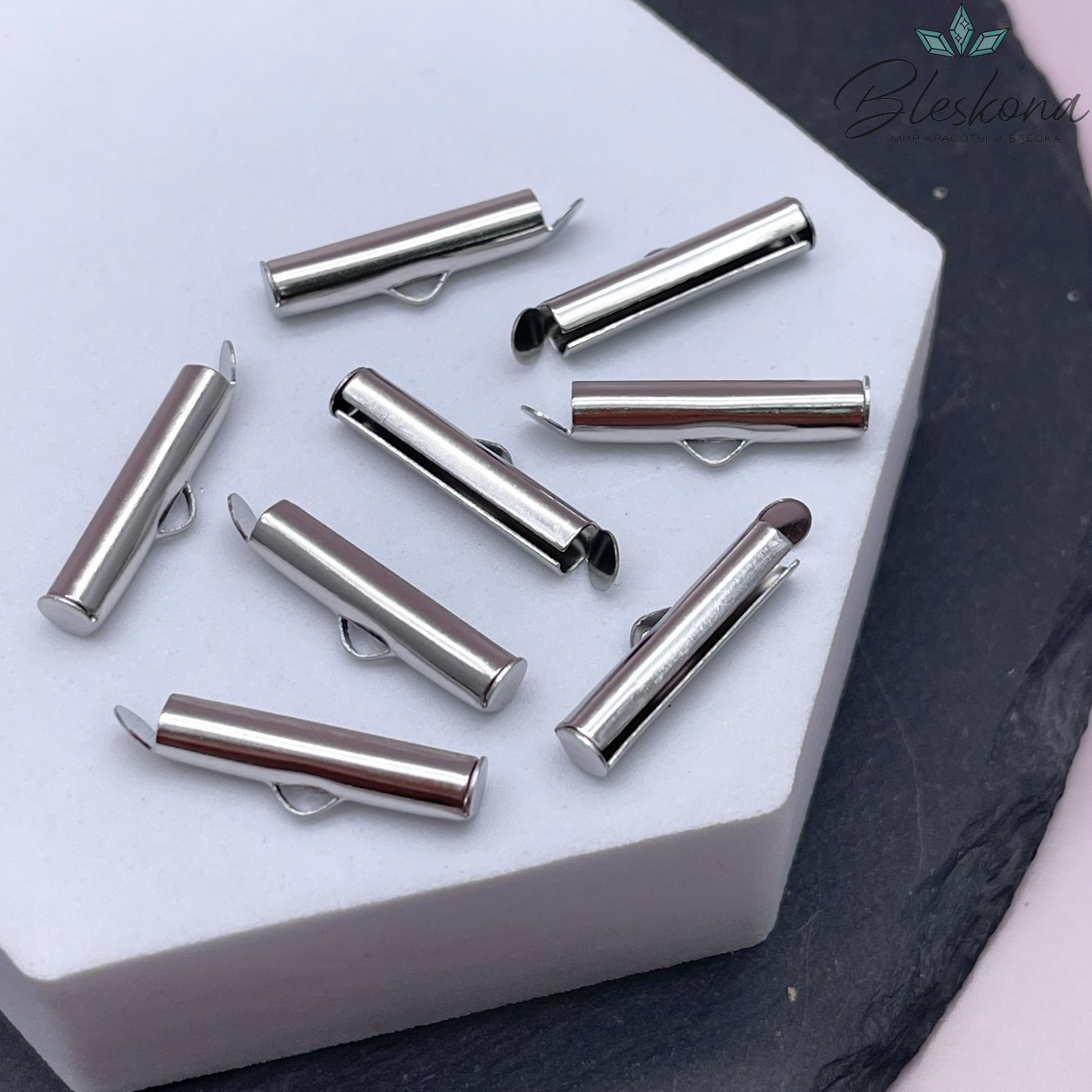 19*4 мм, Цвет серебро, Зажим-слайдер (концевик)