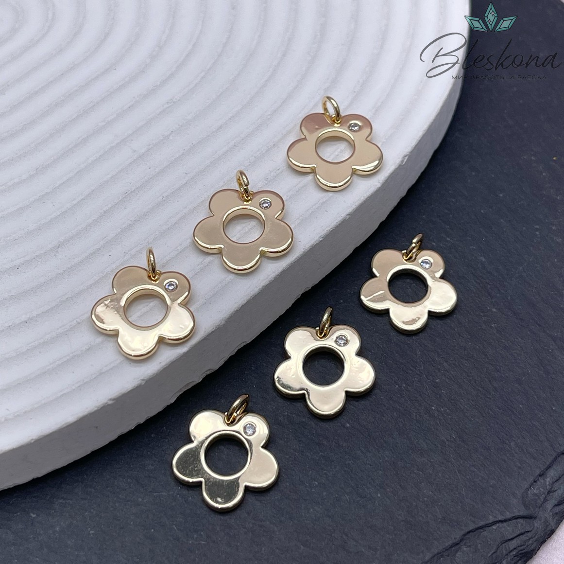 15,5 мм Цвет золото, Подвеска Цветок с цирконом