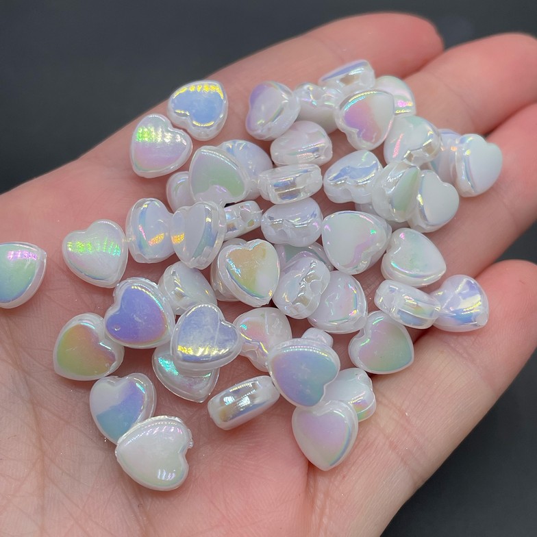 8,5 мм, Бусина сердце белое с переливом уп.10 гр