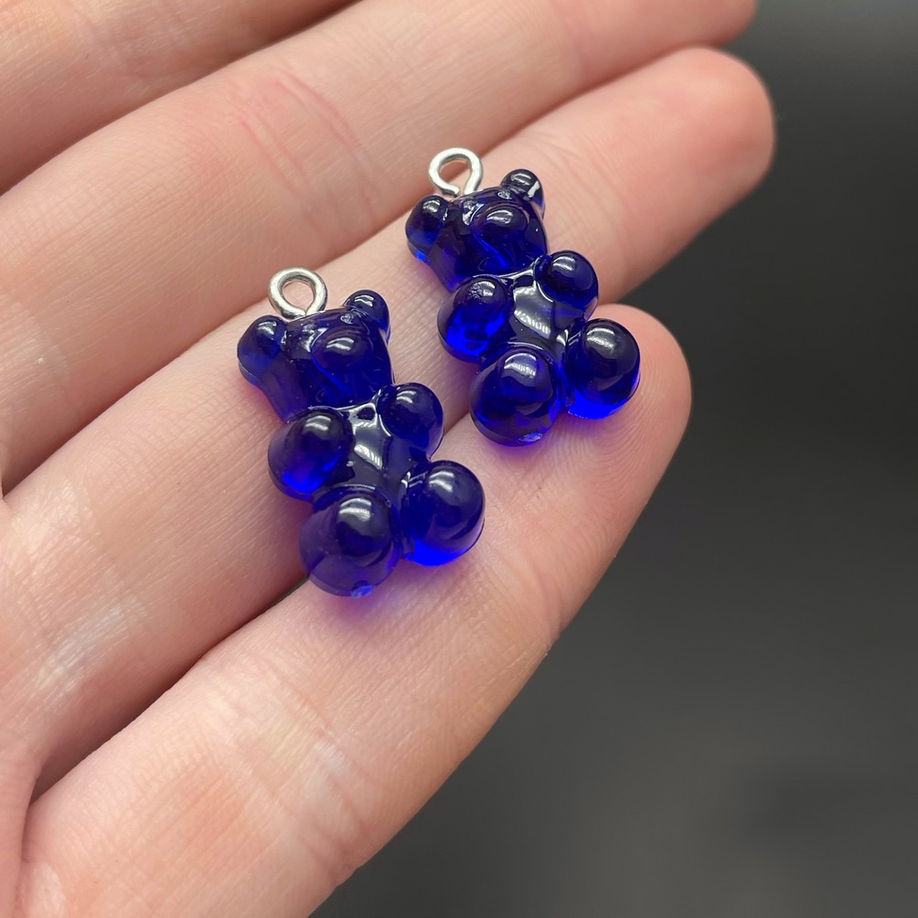 12*21,5мм, Цвет серебро, Подвеска Мишка синий прозрачный   