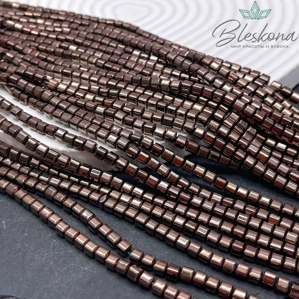 4 мм Гематин имитация, цвет коричневый (шоколадный), куб №1 