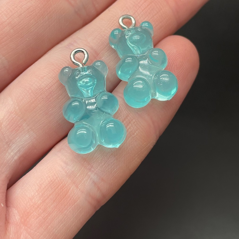 12*21,5мм, Цвет серебро, Подвеска Мишка голубой прозрачный   