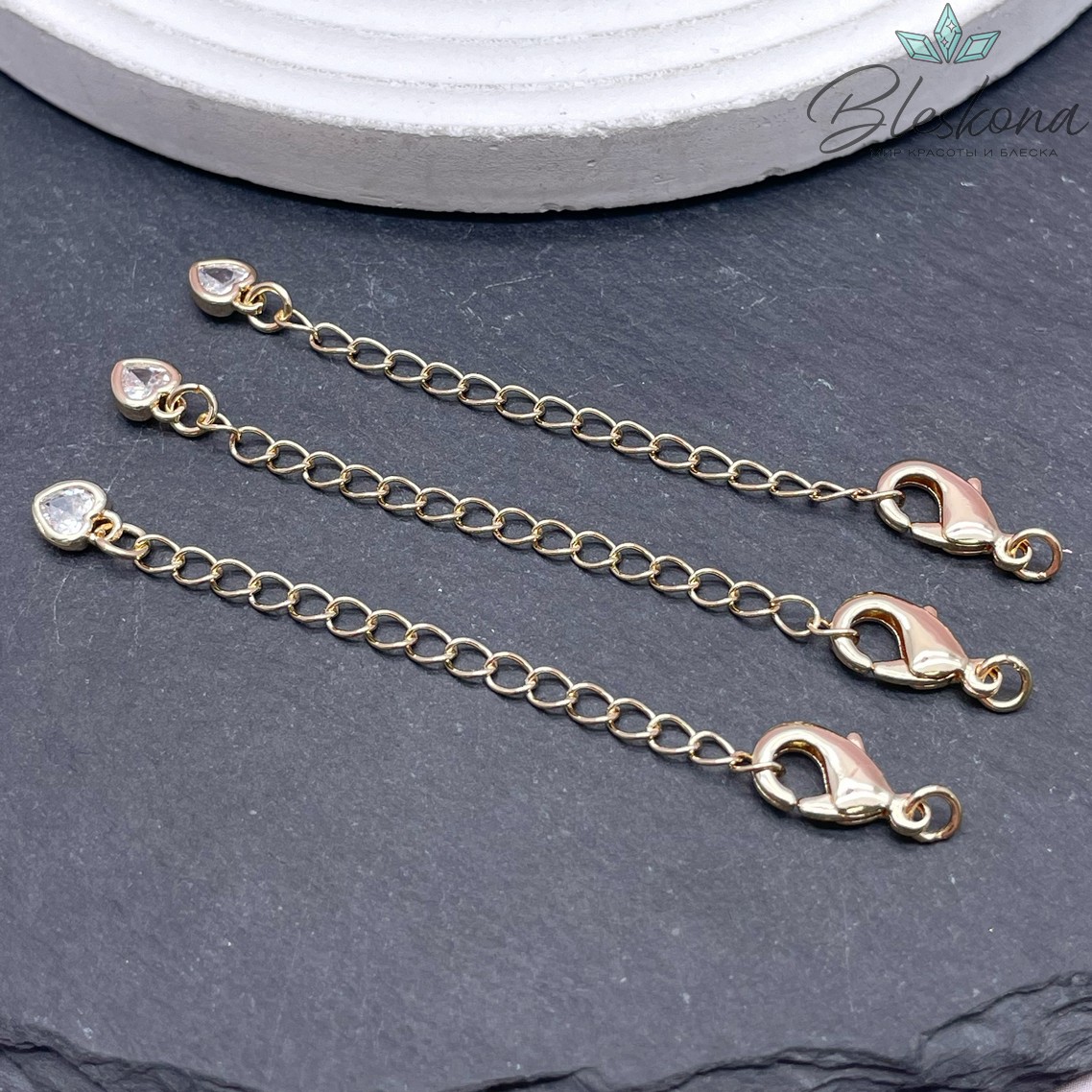 12 мм Цвет золото, Замок с цепью сердце циркон