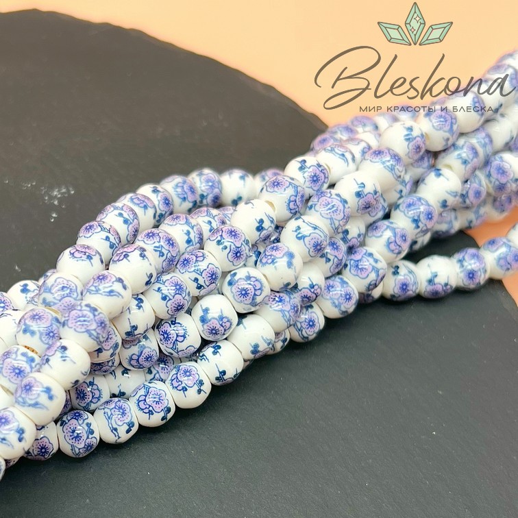 6 мм Керамика Бусина роспись гжель №27