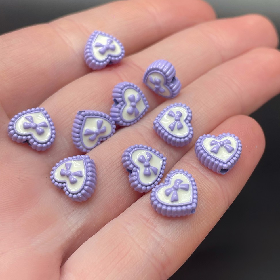 9*10 мм , Бусина сердце бант фиолетовая эмаль уп.10шт