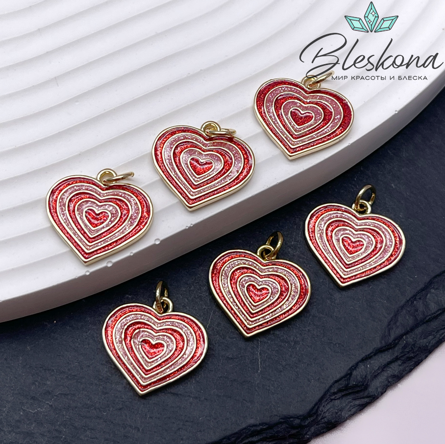 15,7*16,5 мм Цвет золото, Подвеска Сердце цветная эпоксидная смола