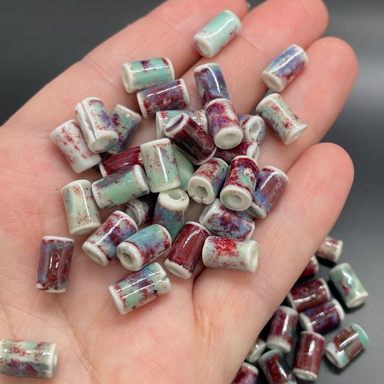 6*10 мм Бусина трубочка, керамика цвет голубой рисунок №2