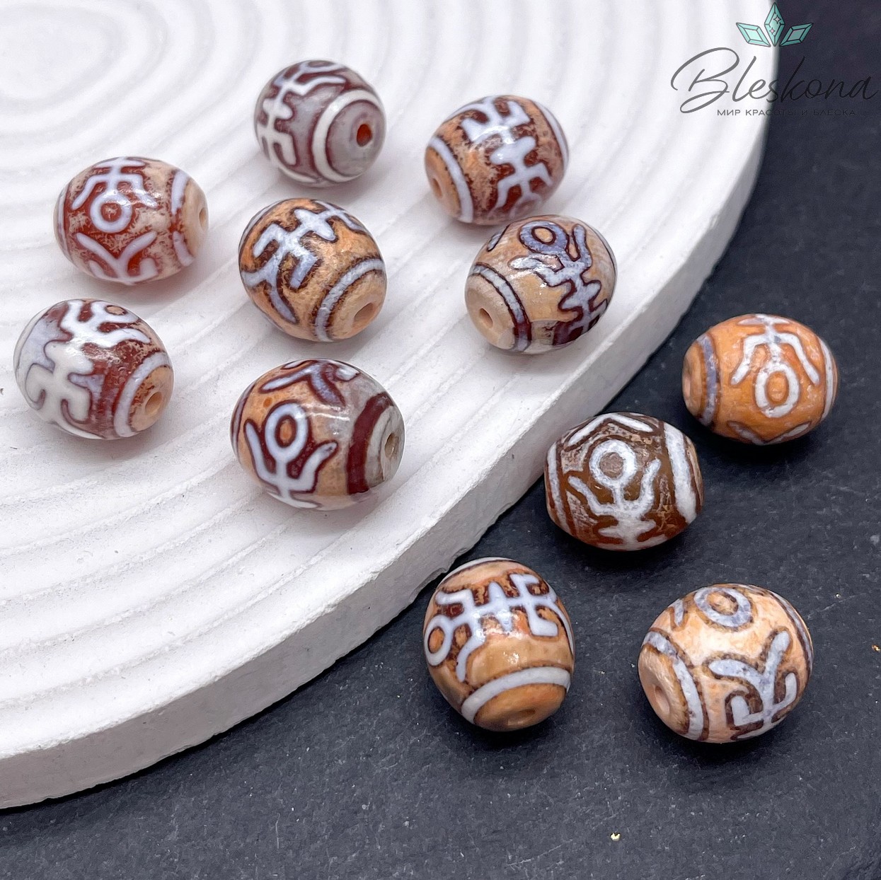 Бусина Дзи Большой человек (Аристократ) серо-коричневый бочонок 14*14 мм