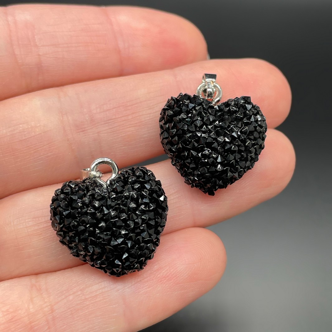 19*20 мм, Цвет серебро, Подвеска мармеладное сердце черное