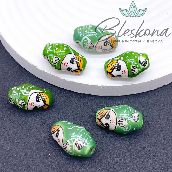 23*14 мм Керамика бусина матрёшка зеленая