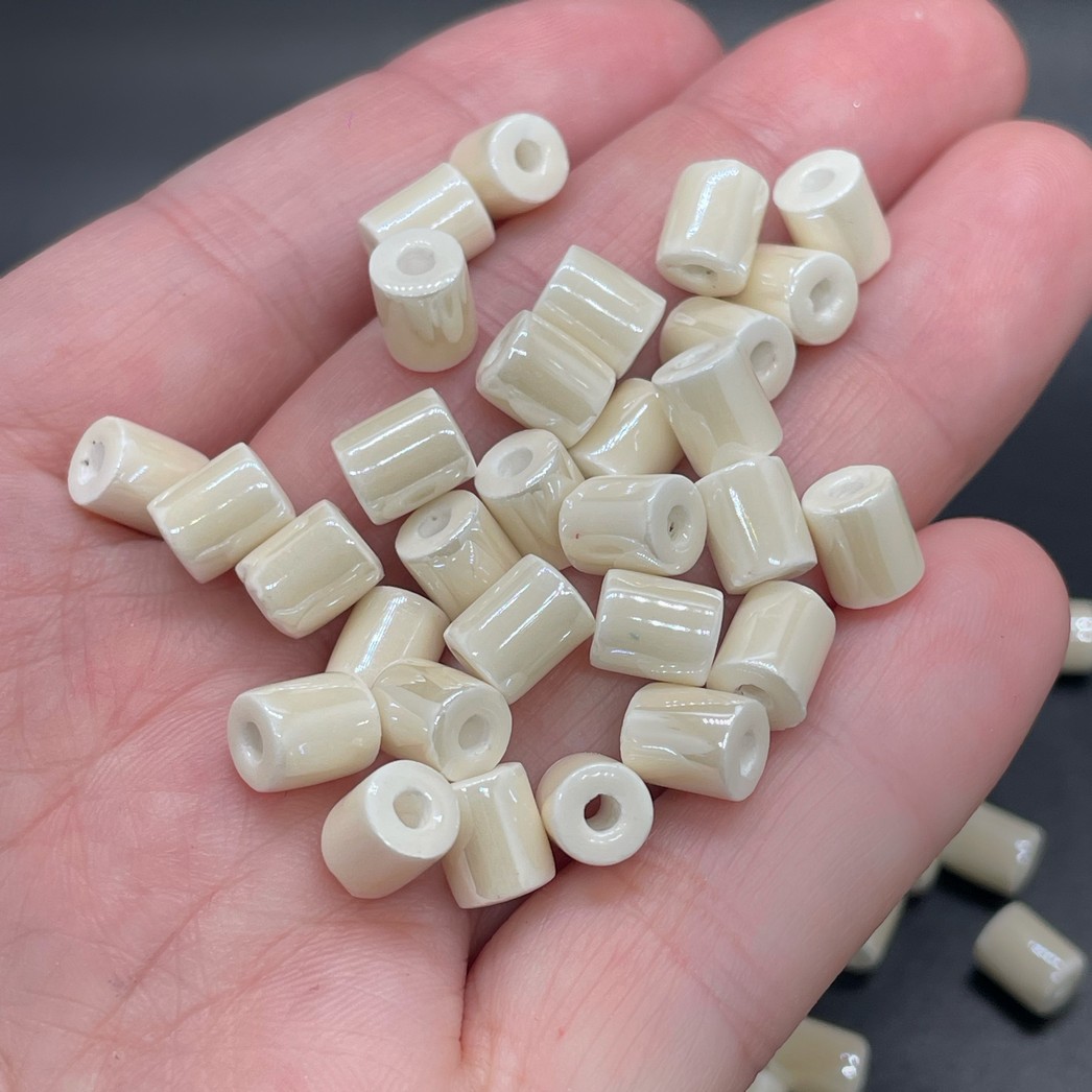 6*7 мм Бусина трубочка, керамика цвет бежевый уп.5 шт