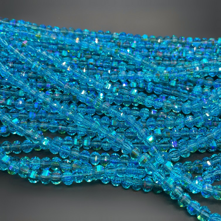 4,5*6 мм Стекло Lux, рондель прямоуг. огр.,цвет голубой с фиолетовым переливом