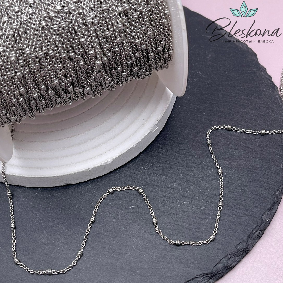 Цепь №76-8 цвет серебро, бусина полосы 1,8 мм 