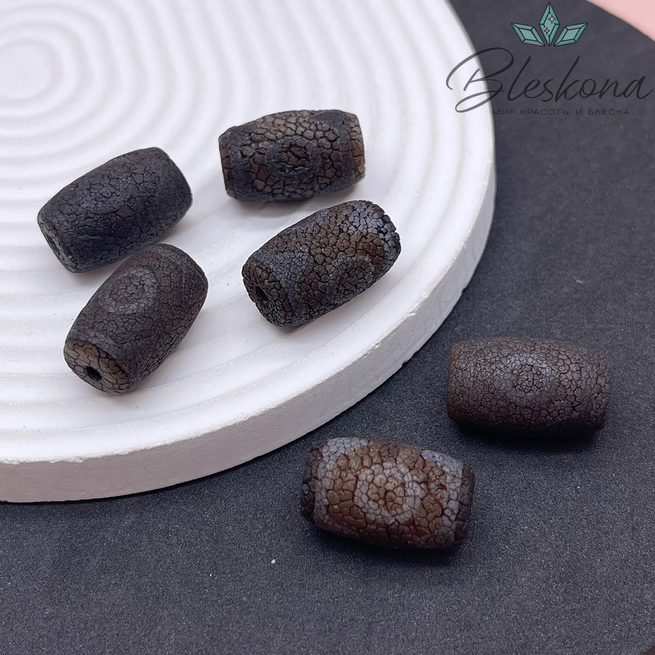 Бусина Дзи 3 глаза черный бочонок в термической обработке 22*13 мм