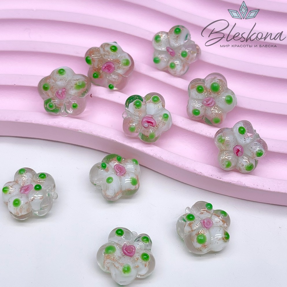 14,5 мм Бусина цветок прозрачный с белым