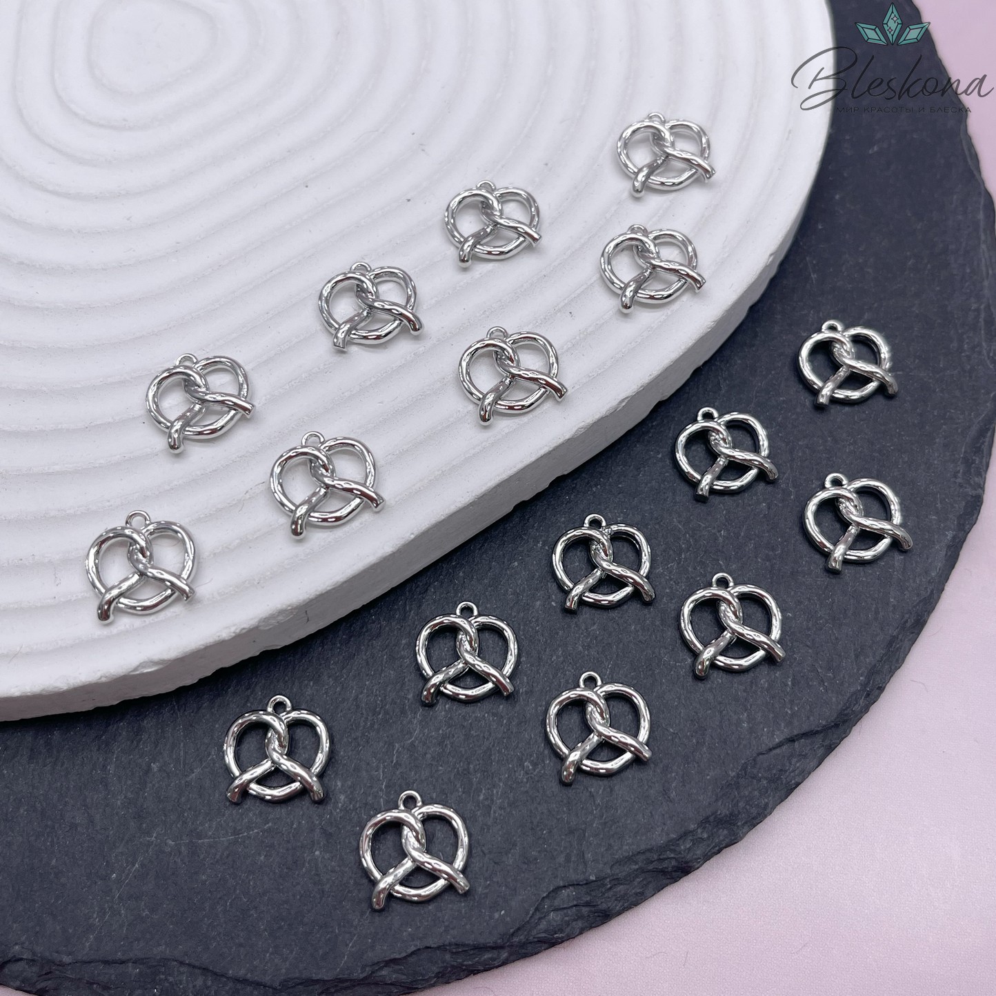 12 мм Цвет серебро, Подвеска Крендель