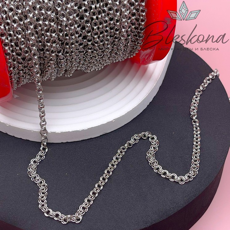 Цепь №6 цвет серебро двойное кольцо 4 мм