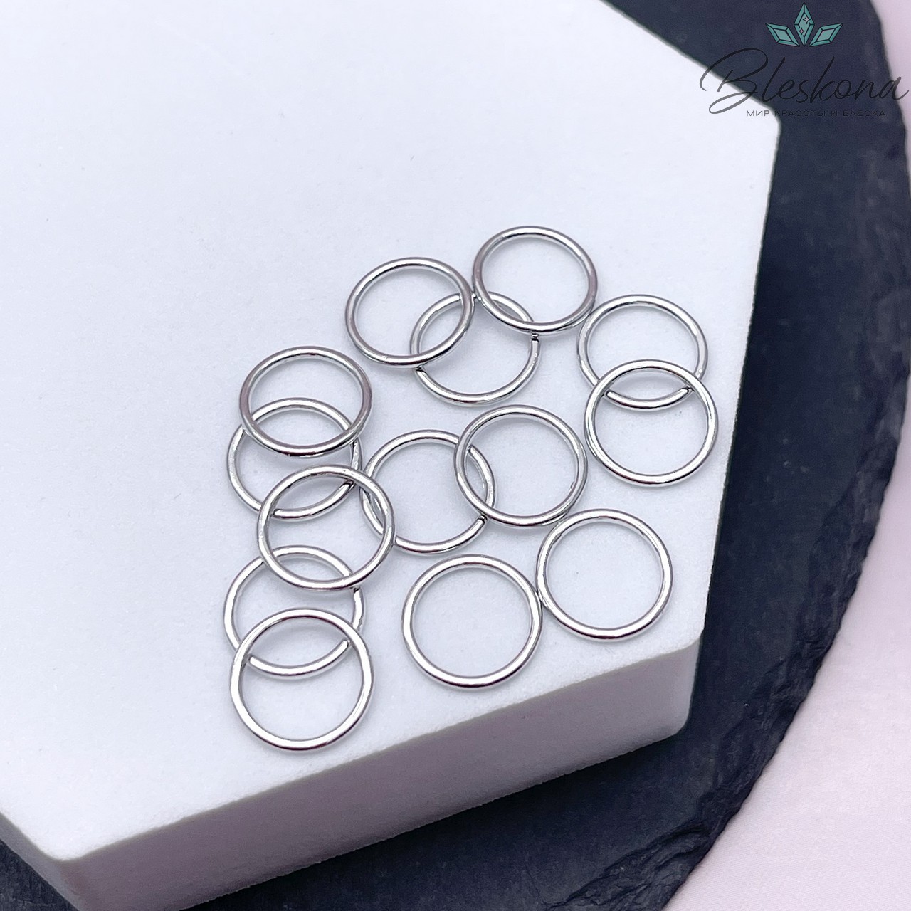 Колечки неразъемные, цвет серебро, уп.1 гр., 10*1 мм 