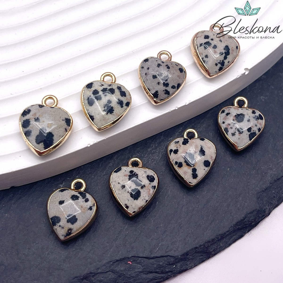 12,5 мм Цвет золото, Подвеска Сердце Яшма далматиновая огранка