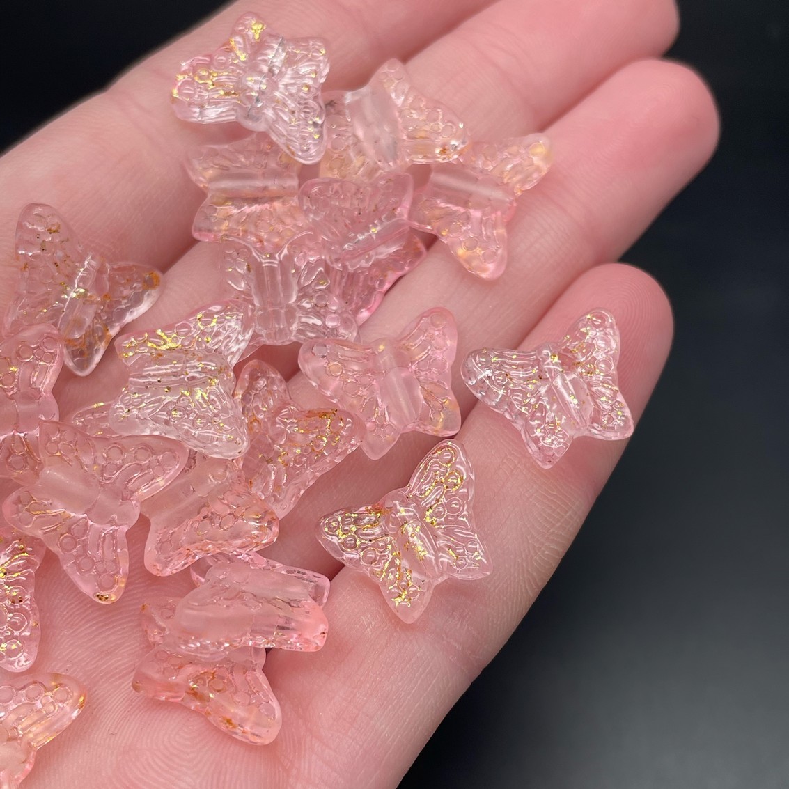 12*15 мм, Бусина Бабочка розовая с желтым преливом №1