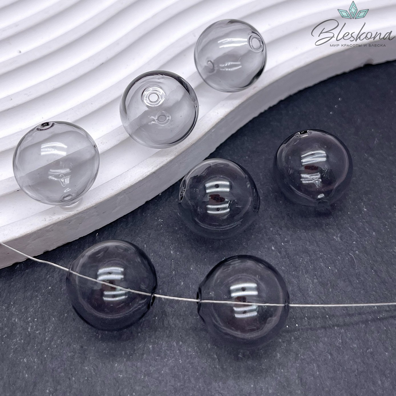 18 мм Бусина шар стекло серое