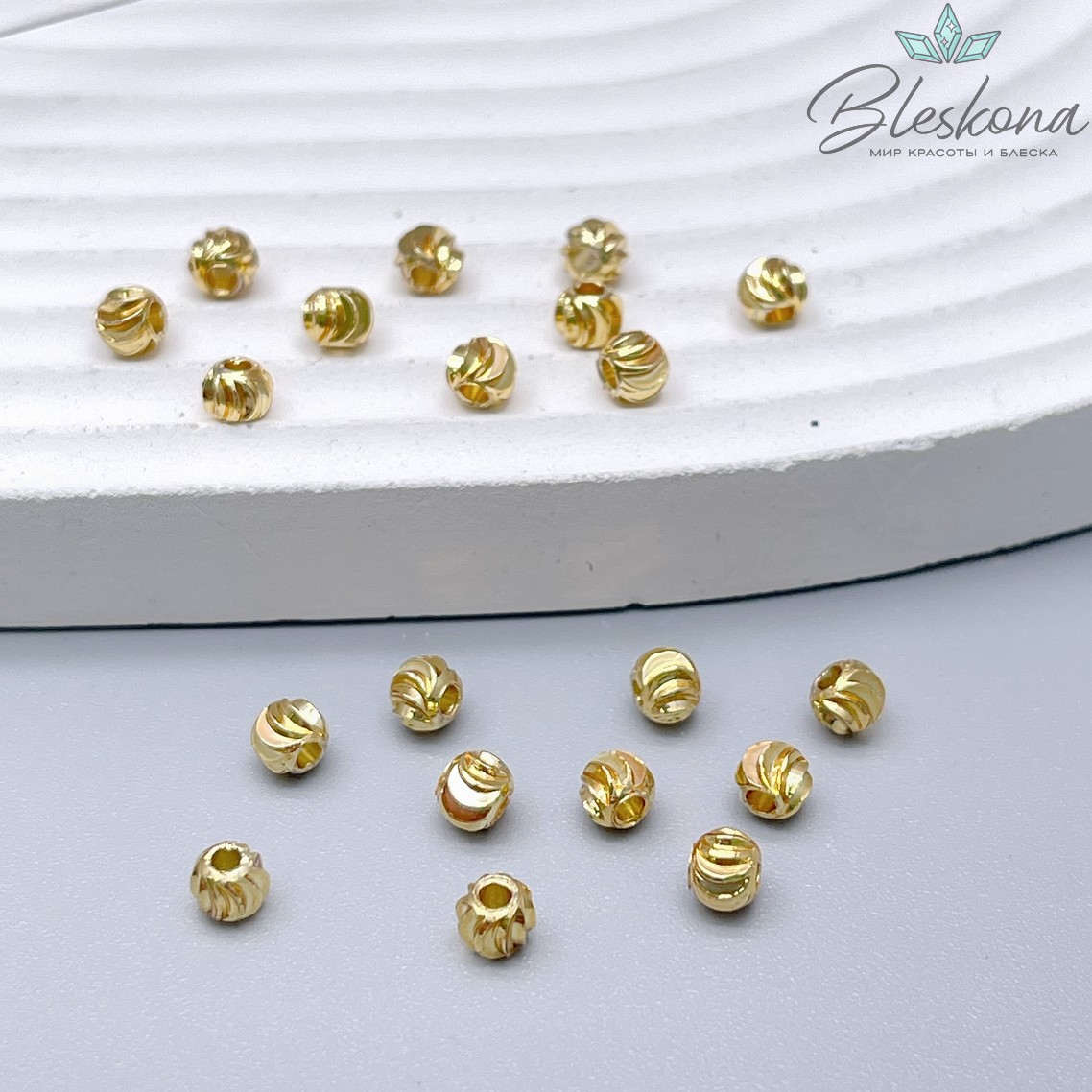 ⌀4 мм бусина резная цвет золото Люкс уп.10шт
