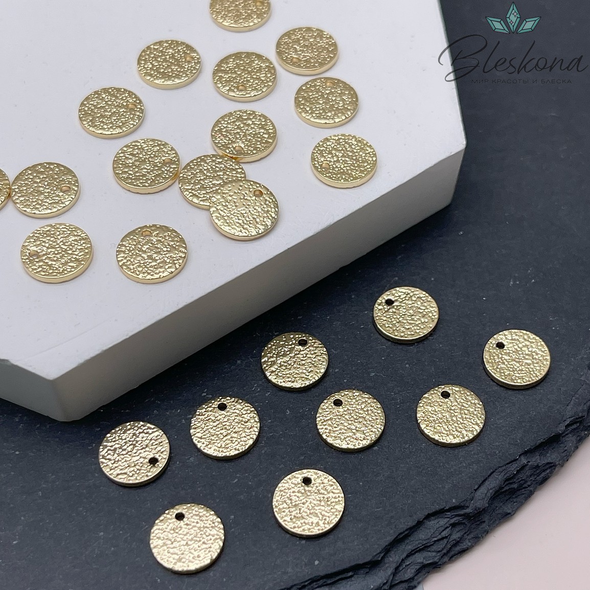 8 мм Цвет золото, Подвеска круг фактурный
