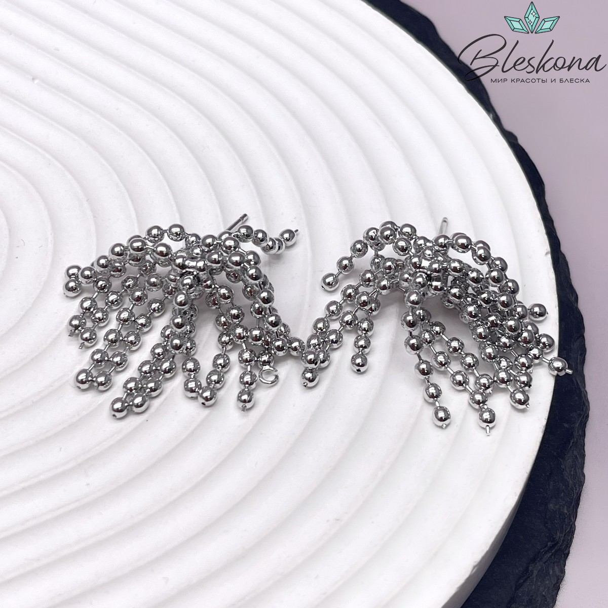 31*21 мм Цвет серебро, Пусеты шарики