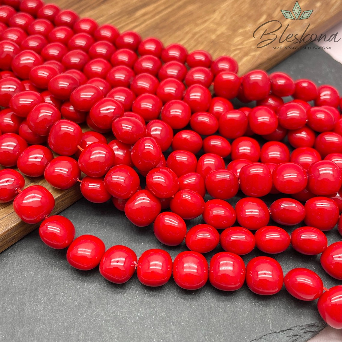 Жемчуг Майорка прямоугольник мини, цвет красный 11*10 мм 