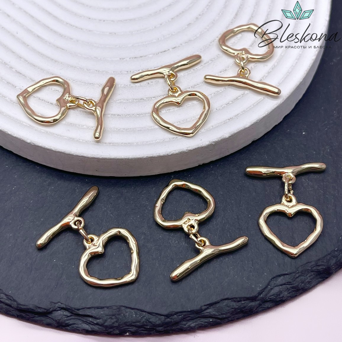18,5*17,7 мм Цвет золото, Замок Тогл Сердце мятое
