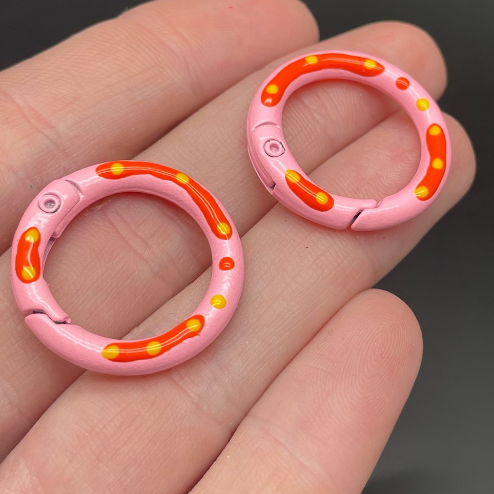 25мм , Замок круг разводы розовая эмаль