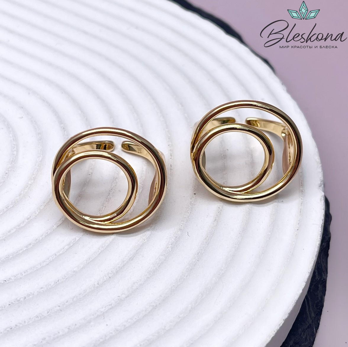 21 мм Цвет золото, Кольцо безразмерное круг завиток