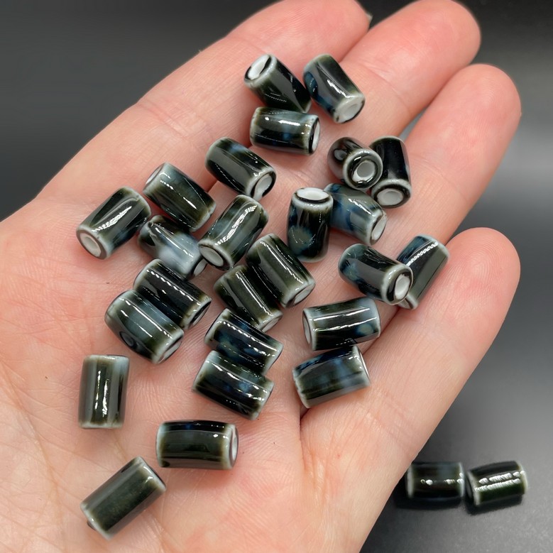 6*10 мм Бусина трубочка, керамика цвет серо-черный