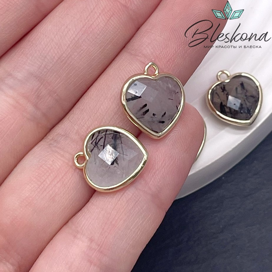 13*15мм,Цвет золото ,Подвеска Сердце турмалиновый кварц огранка