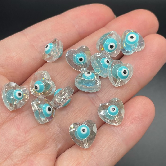 10мм, Стекло Lux форма сердце голубой  глаз уп.5 шт