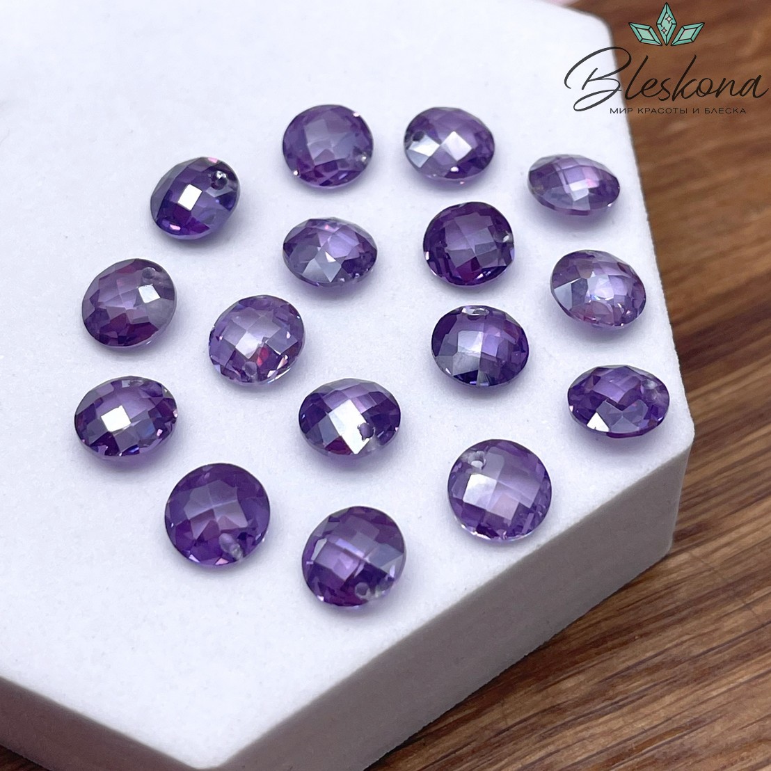 8 мм, Подвеска Циркон круг темно-фиолетовый №1 (кубический цирконий, фианит) 