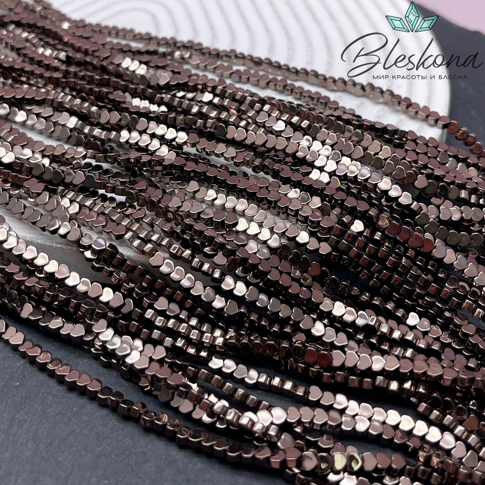 3*3 мм Гематин имитация, цвет коричневый №1 (шоколадный), сердце углы