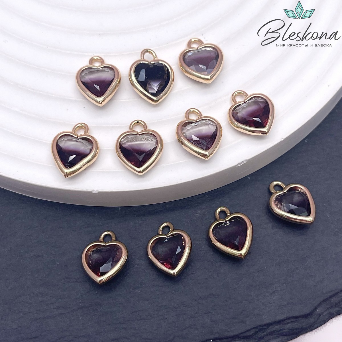 10 мм, Цвет золото, Подвеска сердце стекло коричневое