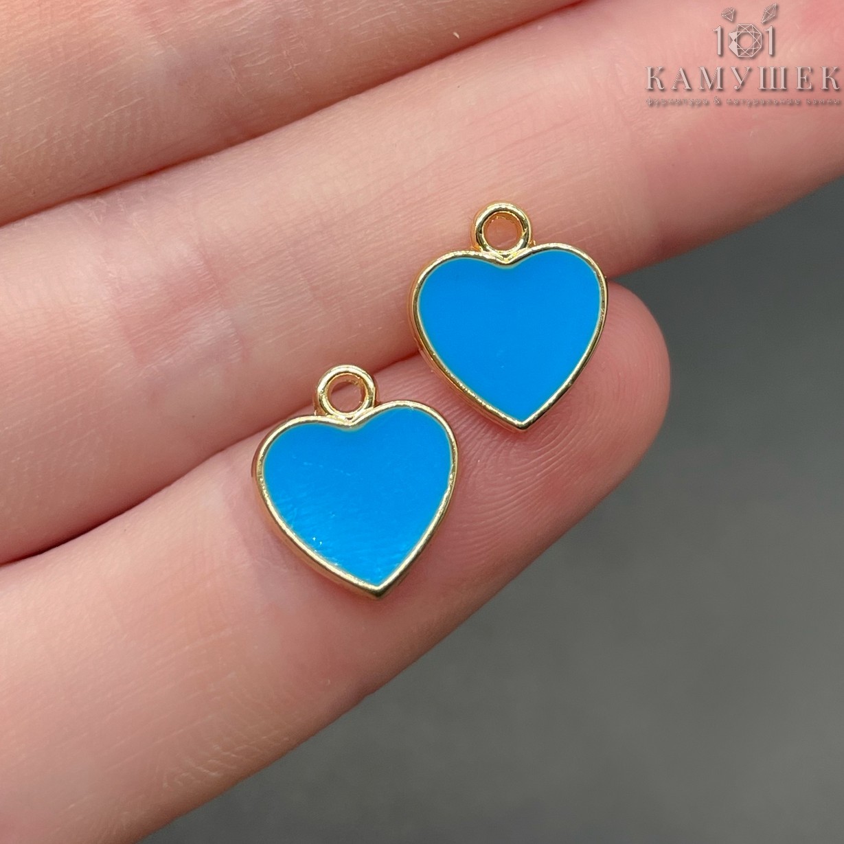 10*11мм Цвет золото, Подвеска сердце голубая эмаль