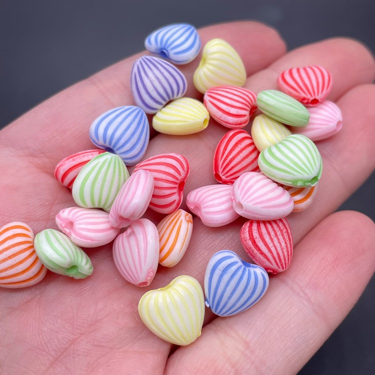 10,5 мм, Бусина сердце полосы  микс уп.10 гр  