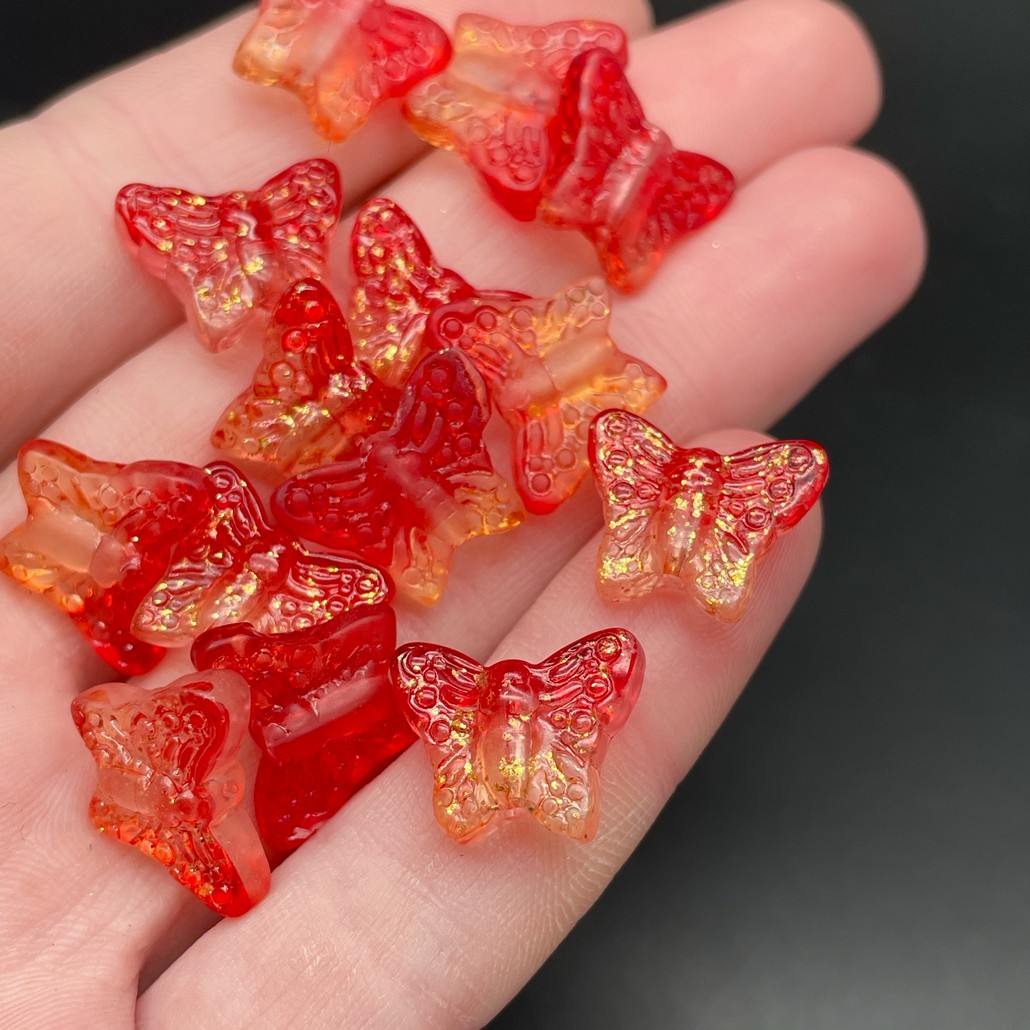 12*15 мм, Бусина Бабочка желто-красная с желтым преливом