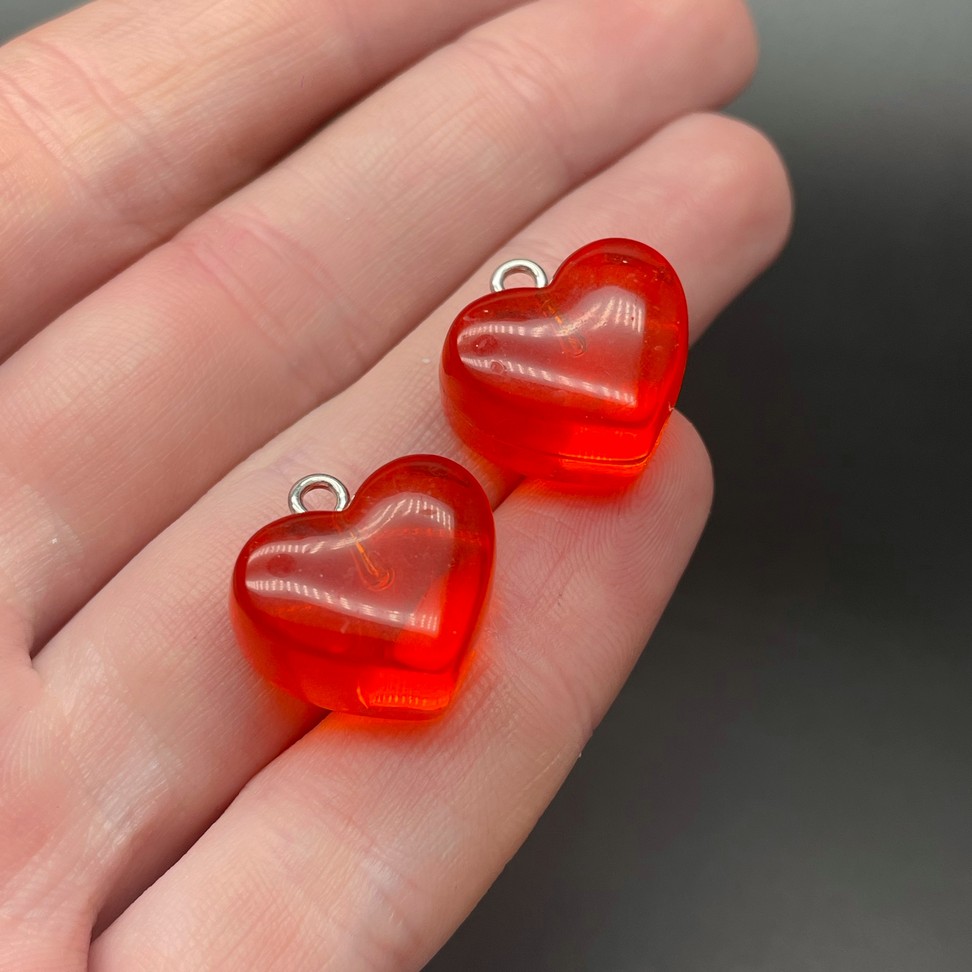 17,5мм, Цвет серебро, Подвеска Сердце красное