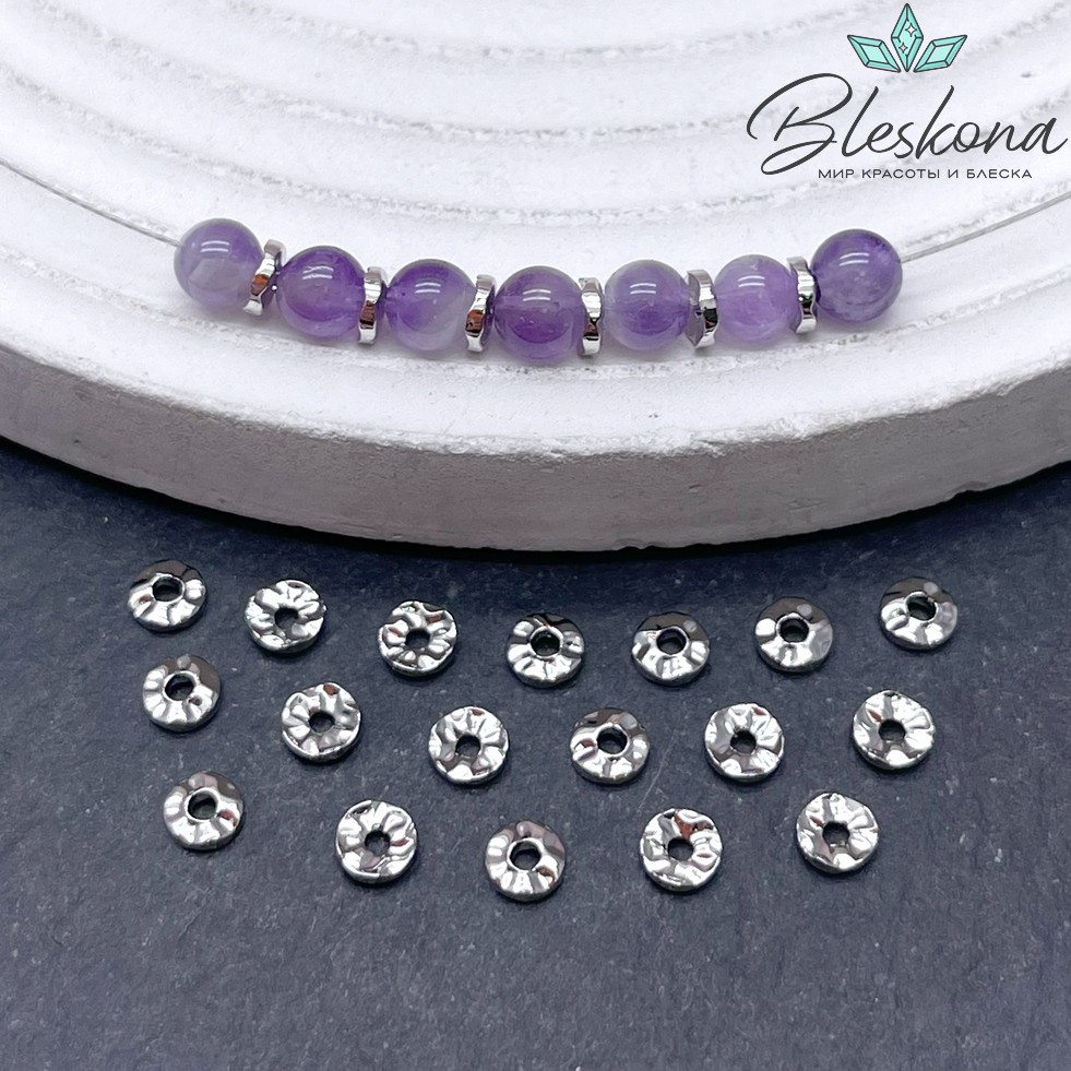 4*1,2 мм Цвет серебро, Бусина-разделитель мятый 