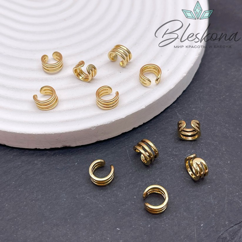 Кафф 3 ряда ,цвет золото 8 мм