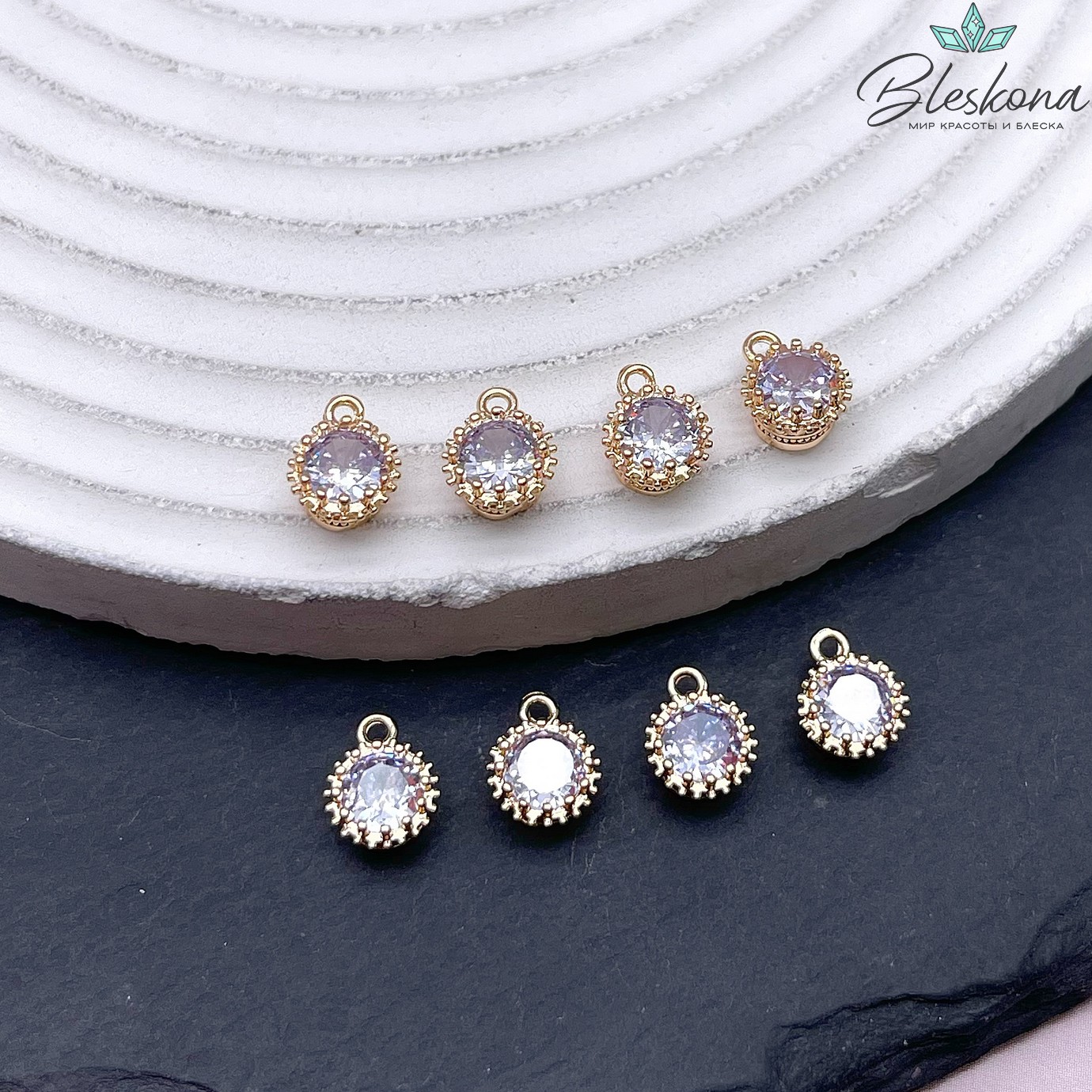 8,9*7 мм Цвет золото, Подвеска круг сиреневый циркон
