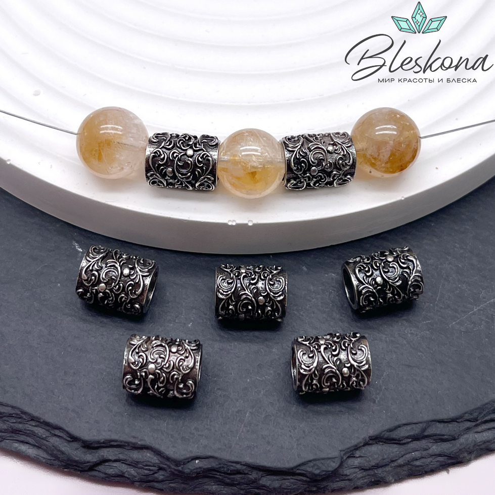 10,3*8 мм Цвет серебро, Бусина цилиндр узоры