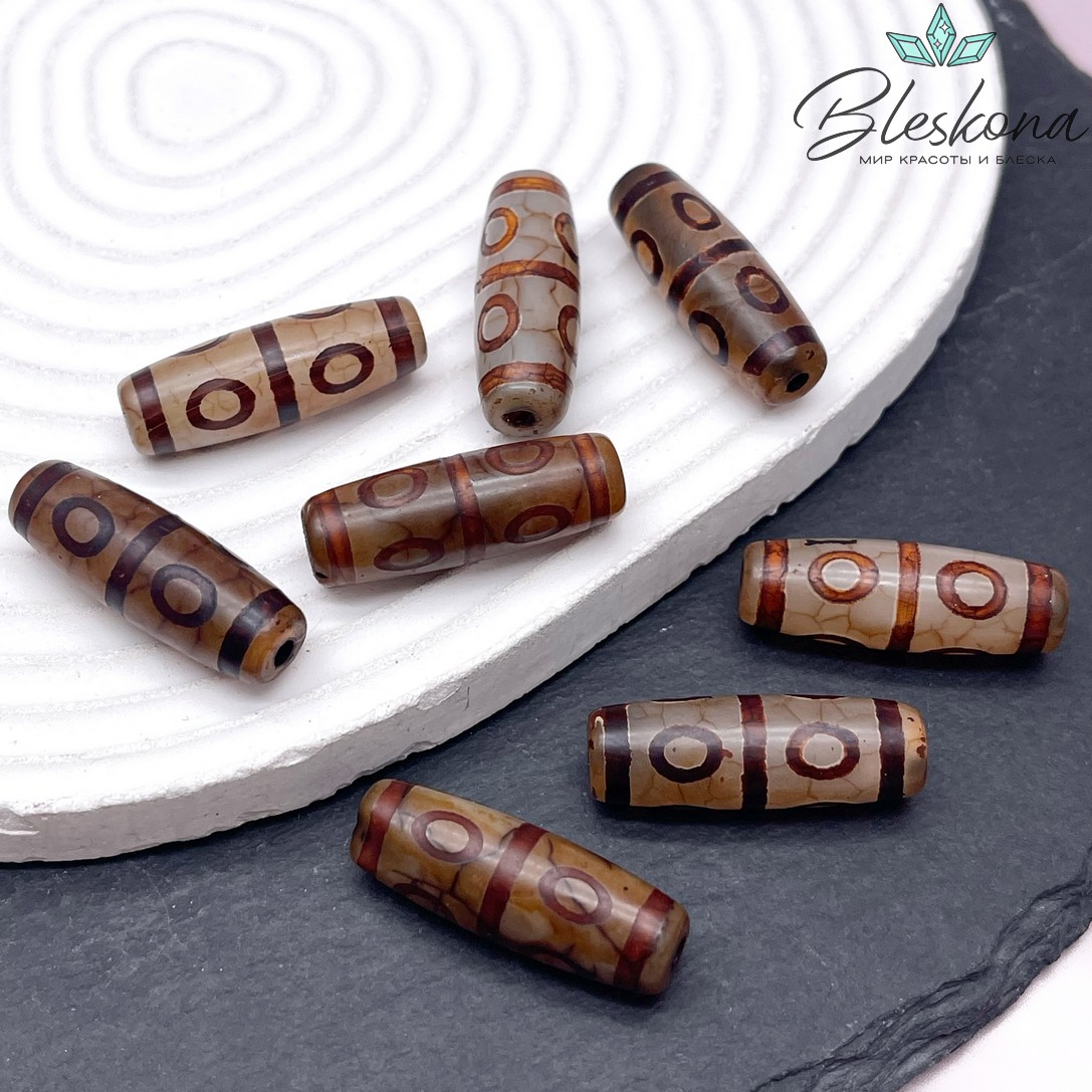 Бусина Дзи 8 глаз серо-коричневый бочонок 30*11 мм