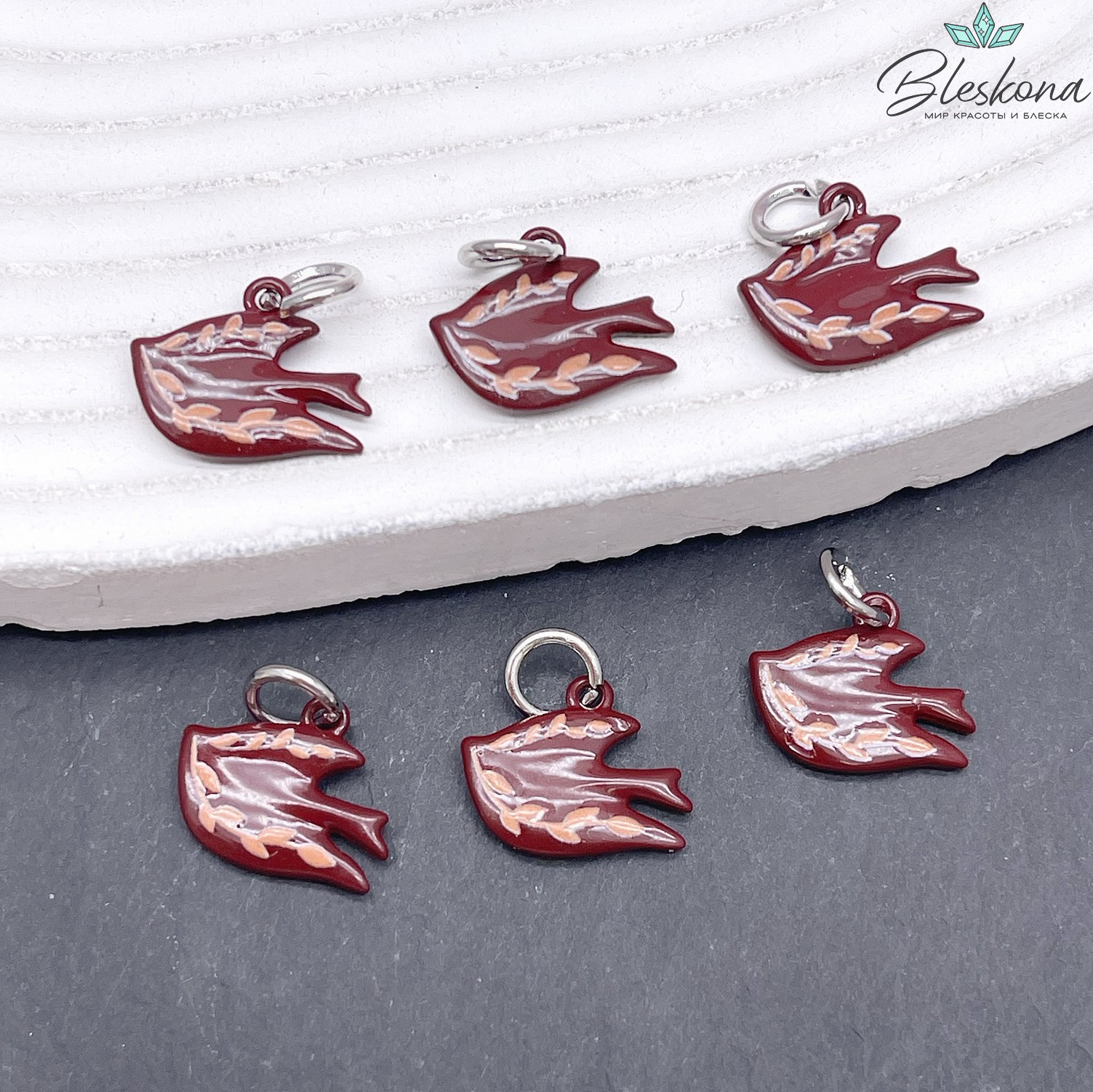 14*12 мм Цвет серебро, Подвеска Птица эмаль