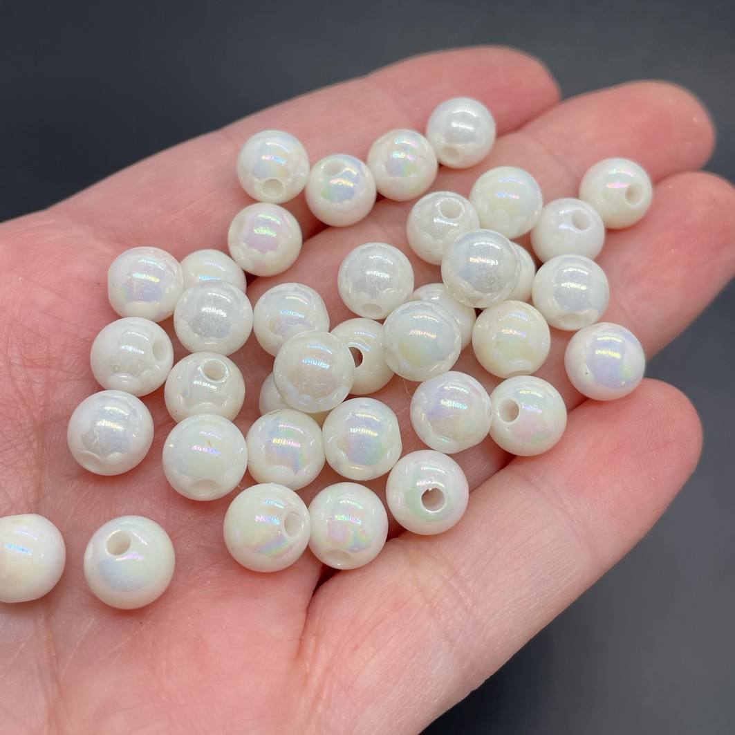 8 мм, Бусина шар ,цвет белый  уп.10 гр