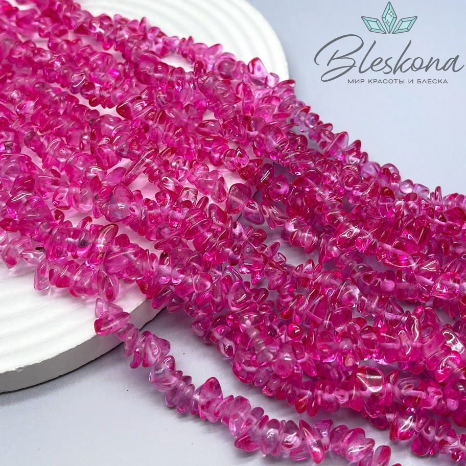Крошка Кварц тонированный фуксия (имитация) ширина бусин ~ 7-9 мм